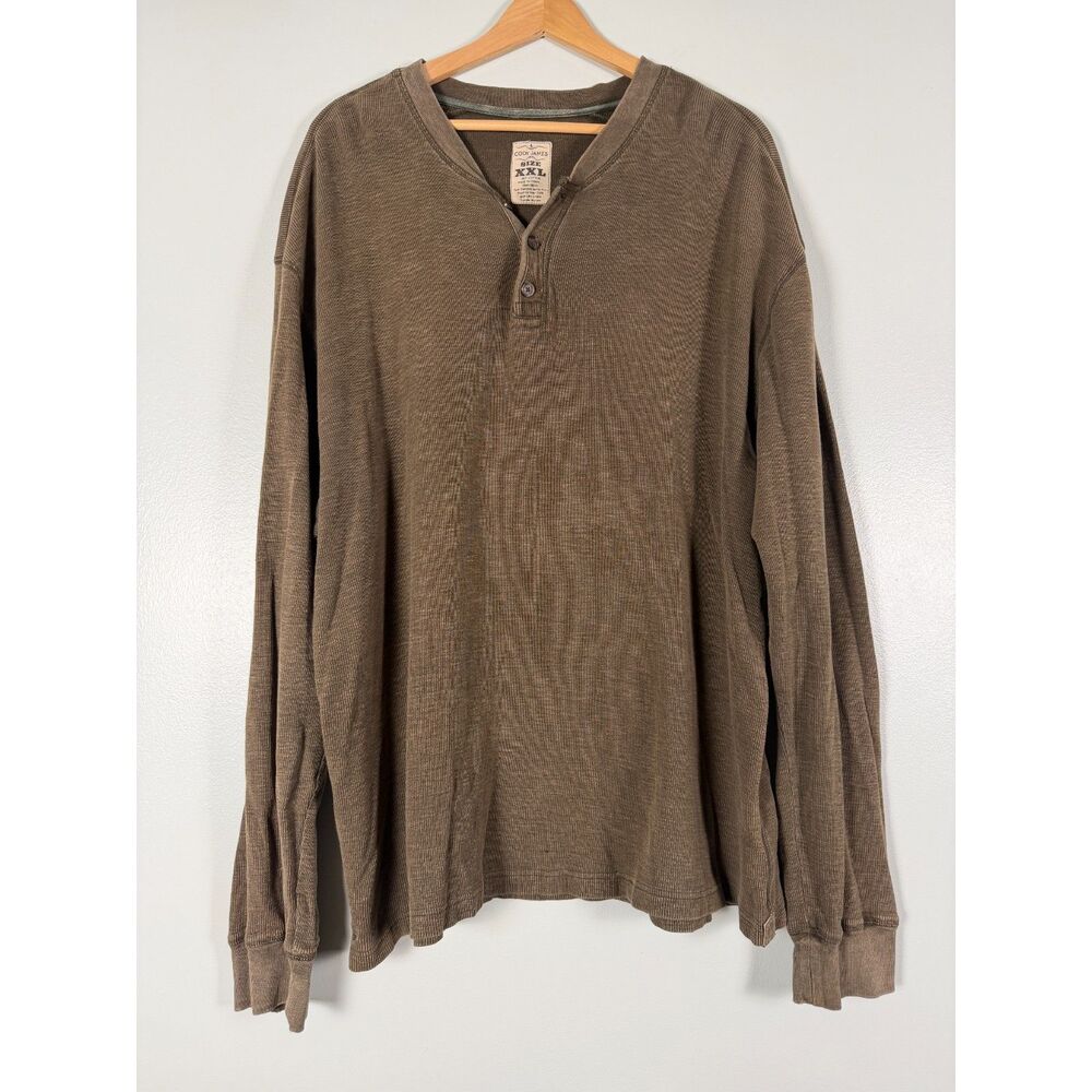 Cody James Thermal Henley Shirt Mens XXL Brown Long Sleeve Cotton